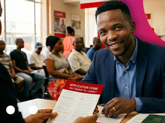 A man handing over an application form wondering "do I qualify for a loan?"
