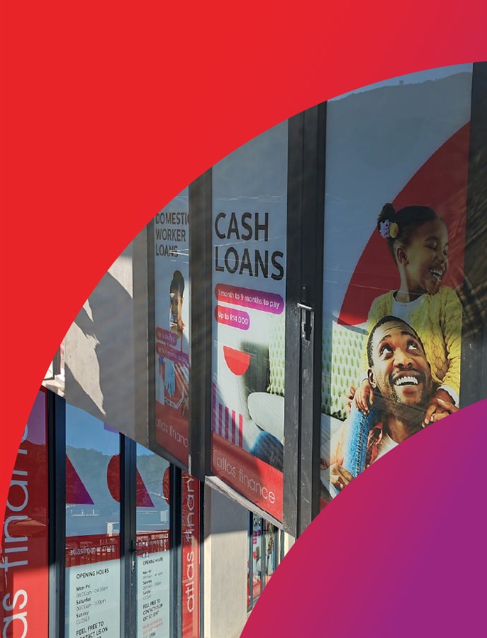 Vertical collage of Atlas Finance Port St. Johns, offering fast easy loans.
