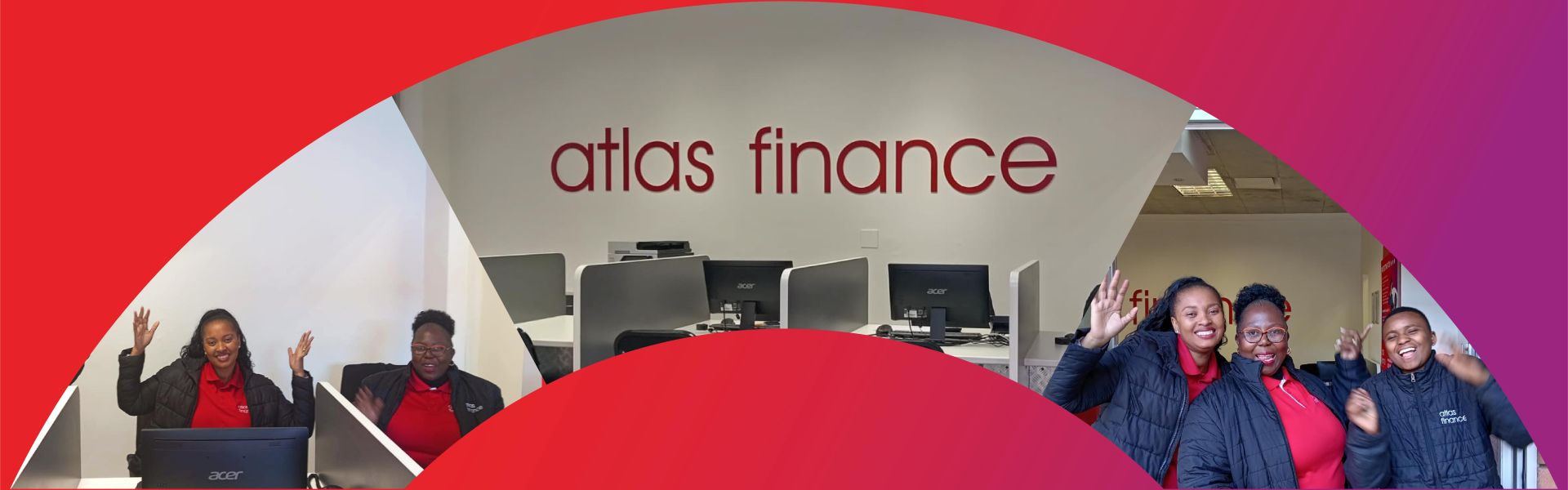 Collage of Atlas Finance's Sammy Marks branch and smiling employees, who help to offer fast easy loans in Sammy Marks.