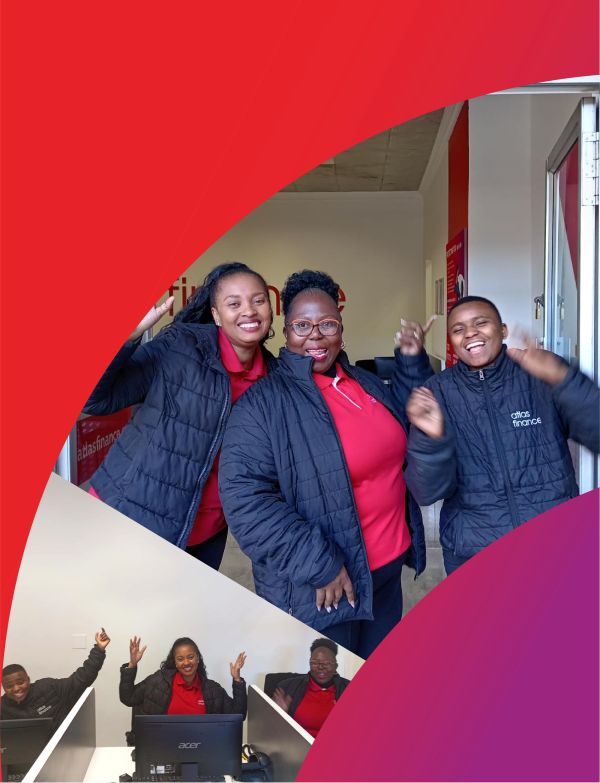 Collage of Atlas Finance's Sammy Marks' smiling employees, who help to offer fast easy loans in Sammy Marks.